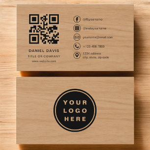 Minimalist Wood Professional Company Logo QR Code  Business Card