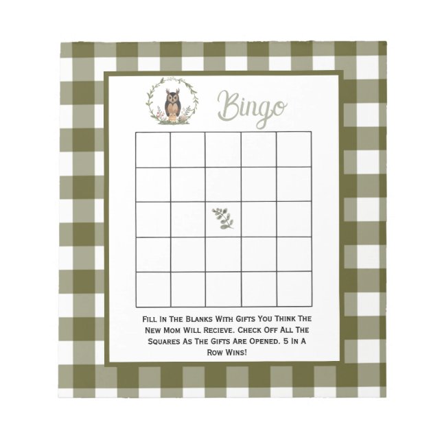 Minimalist Woodland BIngo game Notepad (Front)