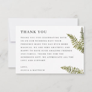 Minimalist Woodland Nature Wedding Elegant Fern Thank You Card
