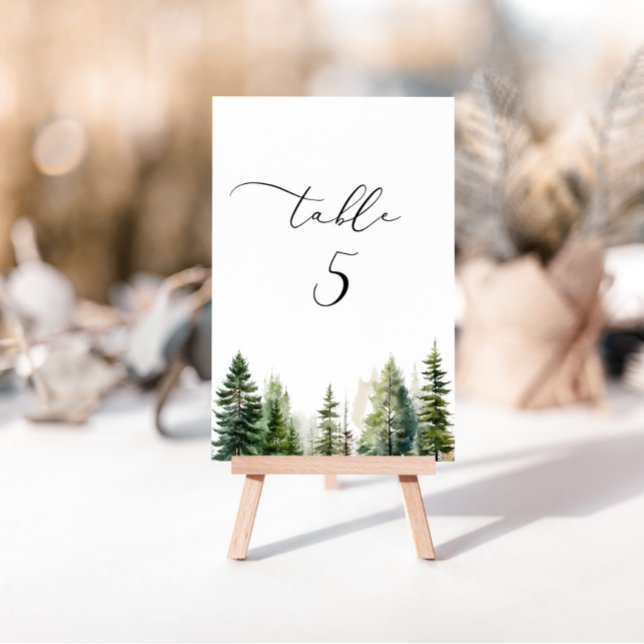 Minimalist woodland pine trees table number (Creator Uploaded)