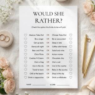 Minimalist Would She Rather Bridal Shower Game Invitation