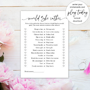 Minimalist Would She Rather Bridal Shower Game Invitation