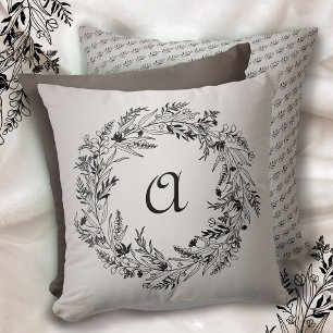 Minimalist Wreath Botanical Letter A Monogram Cushion