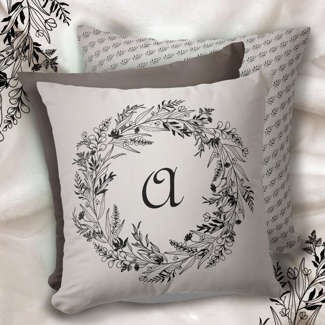 Minimalist Wreath Botanical Letter A Monogram Cushion (Creator Uploaded)