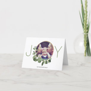 Minimalist Wreath Joy Christmas Family Photo Holiday Card