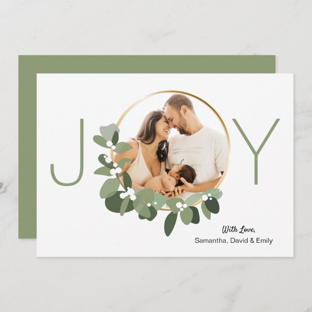 Minimalist Wreath Joy Custom Photo Christmas  Card (Front/Back)