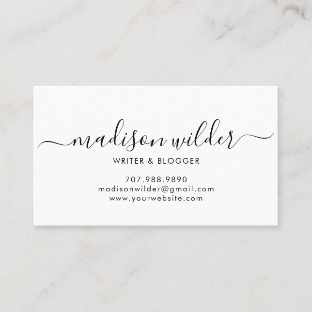 Minimalist Writer Blogger Business Cards (Front)