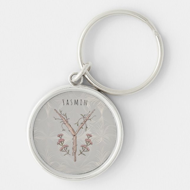 Minimalist Yarrow Flower Monogram 'Y' Key Ring (Front)