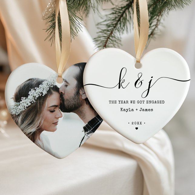 Minimalist Year We Got Married Names & Photo Ceramic Ornament (Creator Uploaded)