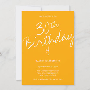 Minimalist Yellow 30th Birthday Invitation