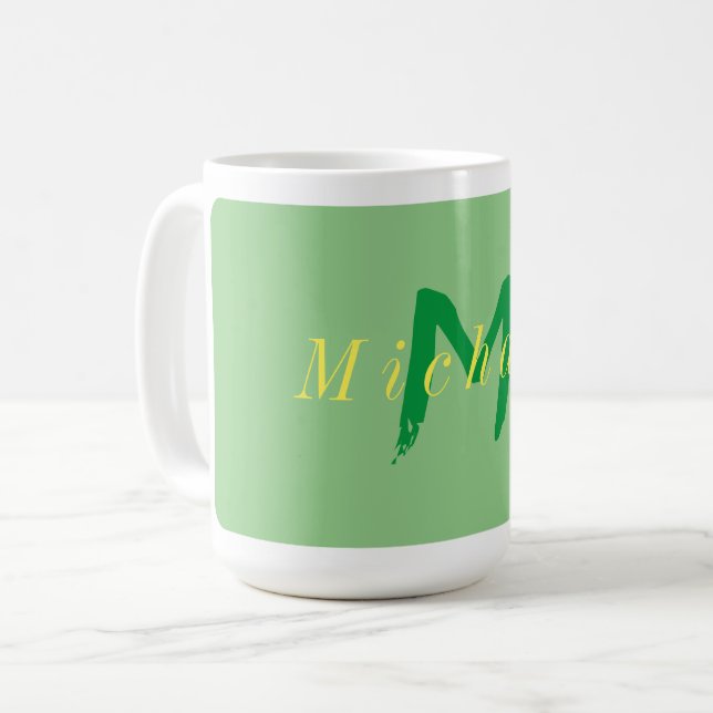Minimalist Yellow and Green Coffee Mug (Front Left)