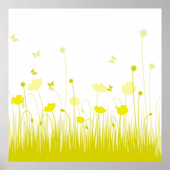 Minimalist Yellow and White Poppies Meadow Floral Poster (Front)