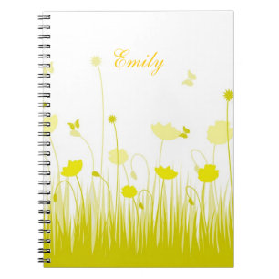 Minimalist Yellow and White Poppies Meadow Name Notebook