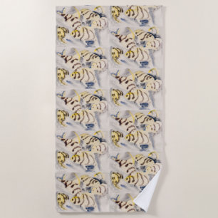 Minimalist Yellow Angelfish Vintage Watercolor Beach Towel
