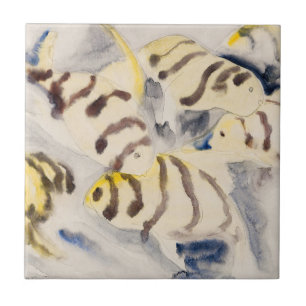 Minimalist Yellow Angelfish Vintage Watercolor Ceramic Tile