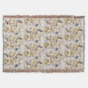 Minimalist Yellow Angelfish Vintage Watercolor Throw Blanket