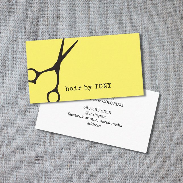 Minimalist Yellow Black Scissors Hair Stylist Business Card (Creator Uploaded)