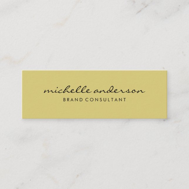 Minimalist Yellow Cursive Text Mini Business Card (Front)