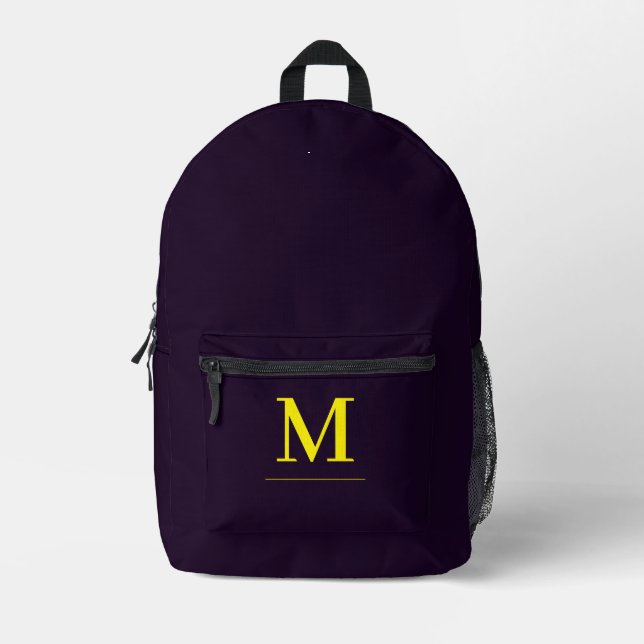 Minimalist yellow elegant sophisticated monogram printed backpack (Front)