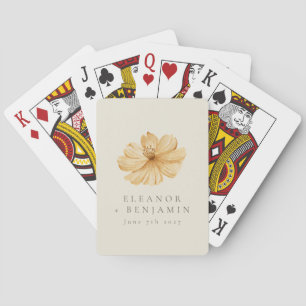 Minimalist Yellow Floral Boho Wedding Favour Name Playing Cards