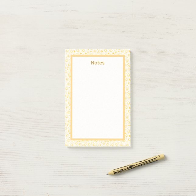 Minimalist Yellow Floral Pattern Border Notes Note (On Desk)
