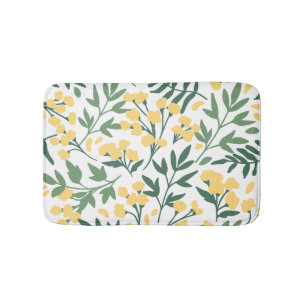 Minimalist yellow flowers and leafs bath mat