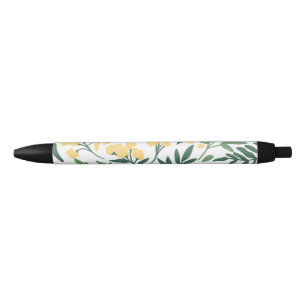 Minimalist yellow flowers and leafs black ink pen