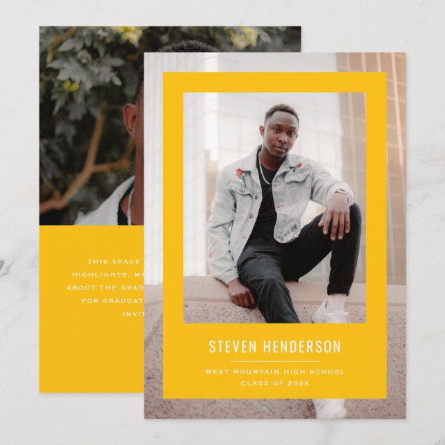 Minimalist Yellow Frame Graduation Announcement (Front/Back)