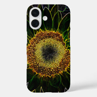 Minimalist Yellow Neon Sunflower Floral Art iPhone 16 Case