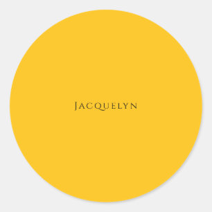Minimalist Yellow Orange Plain Elegant Modern Name Classic Round Sticker