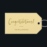 Minimalist Yellow Personalised Congratulations Gift Tags<br><div class="desc">A stylish and elegant gift tag featuring a soft butter yellow background with flowing script and modern typography in warm gold. Perfect for adding a personal touch to wedding gifts, baby showers, graduations, or any celebratory occasion. Customise with your family name or message for a unique and thoughtful finishing touch....</div>
