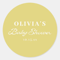 Minimalist Yellow Retro Script Baby Shower Custom