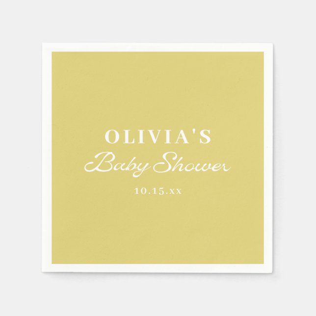Minimalist Yellow Retro Script Baby Shower Custom Napkin (Front)