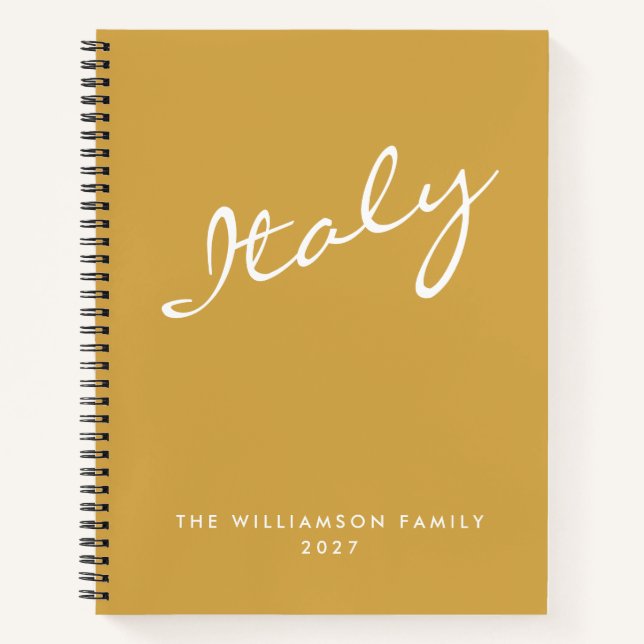 Minimalist Yellow Script Personalised Travel Notebook (Front)