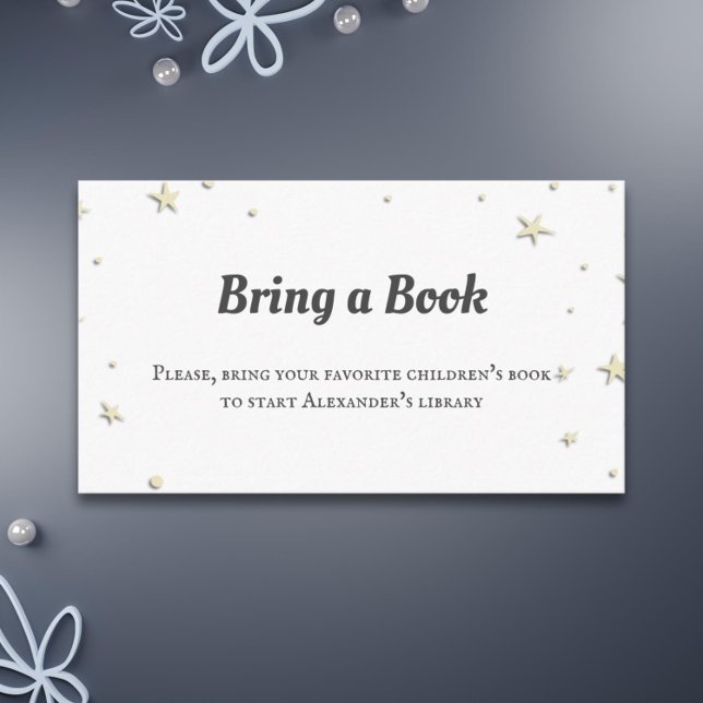 Minimalist Yellow Stars Bring a Book Baby Shower Enclosure Card (Simple minimalist baby shower bring a book card with stars)