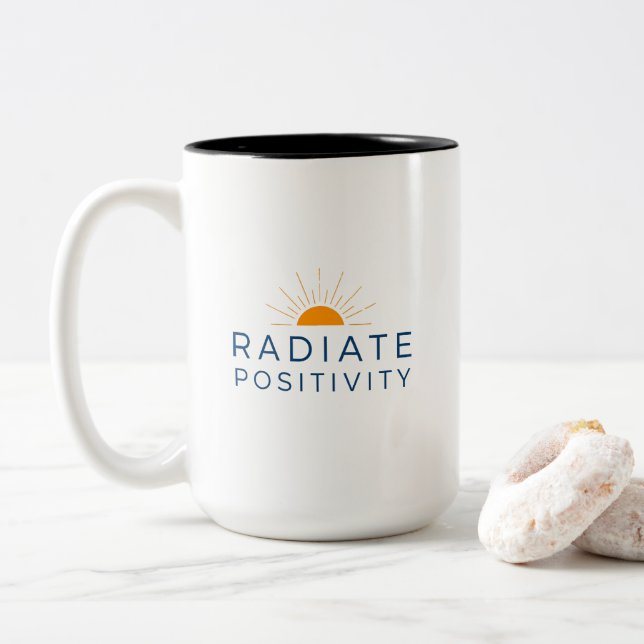 Minimalist Yellow Sun Radiate Positivity Encourage Two-Tone Coffee Mug (With Donut)
