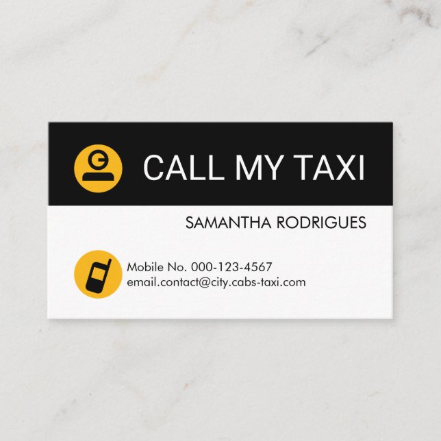 Minimalist Yellow Taxi Cab Driver Business Card (Front)