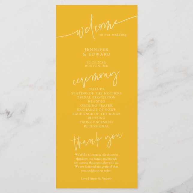 Minimalist Yellow Wedding Ceremony Program (Front)
