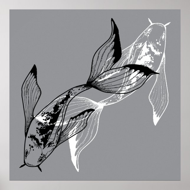 Minimalist Yin Yang Koi Fish Poster (Front)
