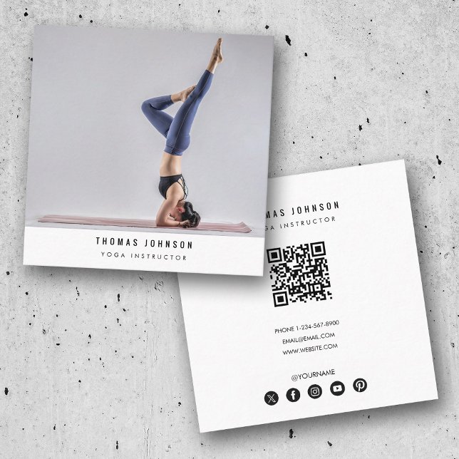 Minimalist Yoga Fitness Instructor QR Code Square Business Card (Minimalist Yoga Fitness Instructor QR Code Square Business Card)