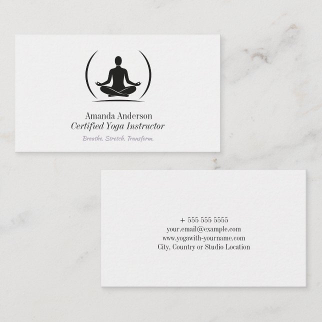 Minimalist Yoga Instructor Clean & Elegant Design Business Card (Front/Back)
