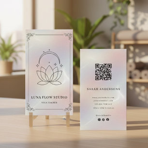 Minimalist Yoga Studio with QR Code Holographic Business Card
