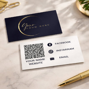 Minimalist Your Logo Gold Blue Social Media Business Card