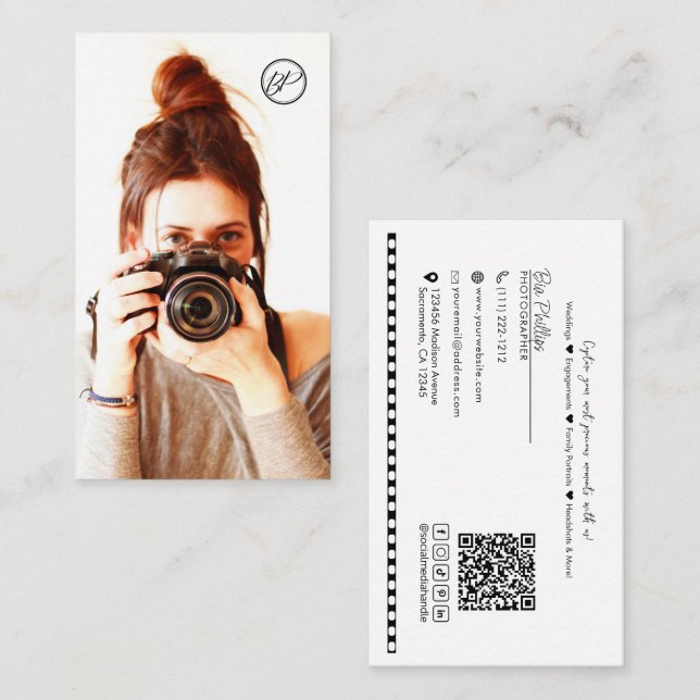 Minimalist Your Photo & Logo Photography Business Card (Front/Back)