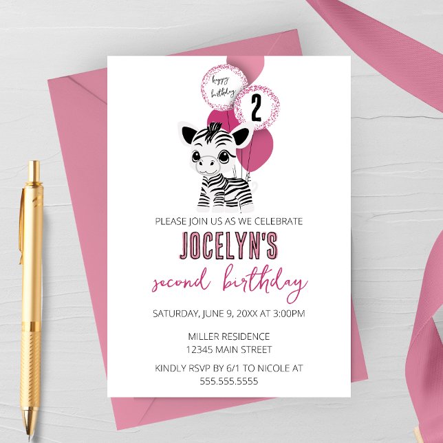 Minimalist Zebra Birthday Party Invitatoin Invitation (Creator Uploaded)