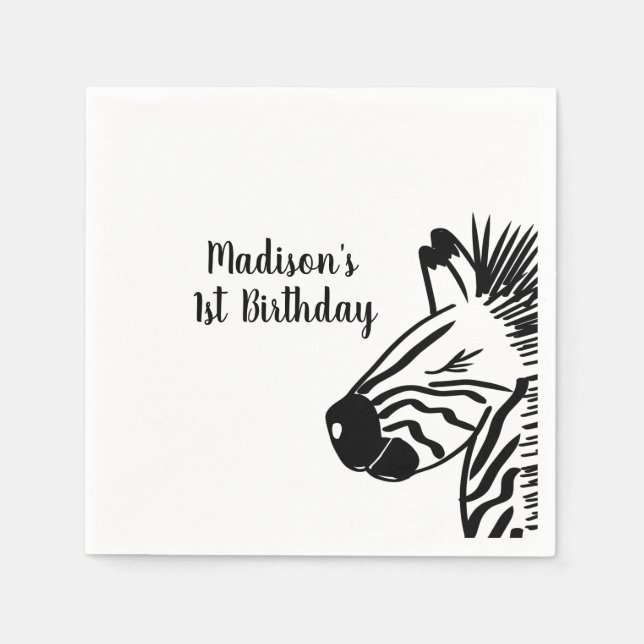 Minimalist Zebra Doodle Zoo Safari Party Napkin (Front)