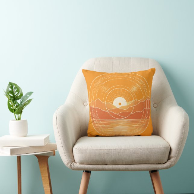 Minimalist Zen Mountain Ocean Retro Sunset Cushion (Chair)
