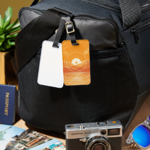 Minimalist Zen Mountain Ocean Retro Sunset Luggage Tag
