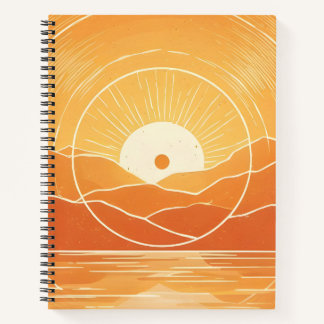Minimalist Zen Mountain Ocean Retro Sunset Notebook