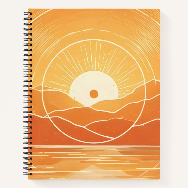 Minimalist Zen Mountain Ocean Retro Sunset Notebook (Front)